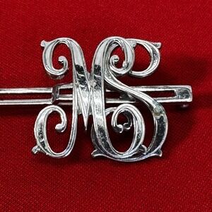Vintage MonoCraft Cursive "M S" Brooch Silvertone
